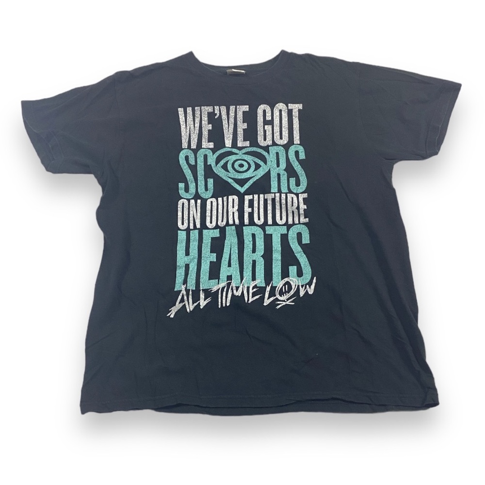 All Time Low Band T-Shirt Tour Concert Tee Emo Rock Black White Aqua XL
